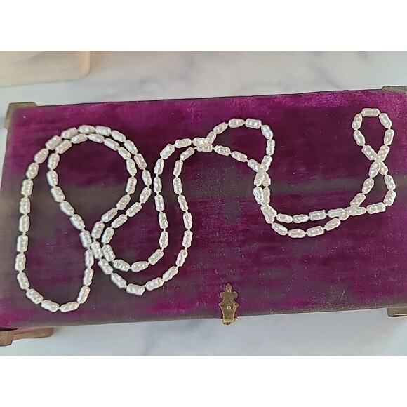Faux Rice Pearl Beaded Necklace Vintage - Picture 4 of 10